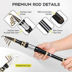 Close-up of carbon fiber rod and stainless steel hooded reel seat