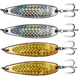 Fish WOW! 4-piece fishing spoon set with treble hooks in gold and silver, 3oz, 6 inches - front view