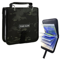 Front view of Thekuai fishing tackle binder in black camouflage