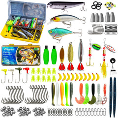 145-piece fishing tackle kit display with lures and terminal tackle