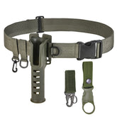 Green adjustable fishing wading belt with rod holder and quick release buckle