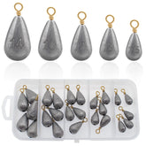 25-piece fishing weights sinkers kit in a tackle box with five sizes