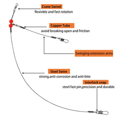 Nylon-coated leader lines with stainless steel swivels and crimps