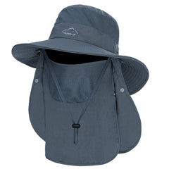 Dark grey fishing hat for men with wide brim - front view