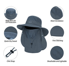 Close-up of neck flap on 3-in-1 sun hat