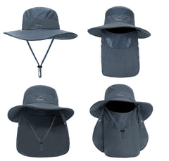 Dark grey fishing hat for men with neck flap - side view