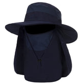 Navy fishing hat for men with wide brim and neck flap