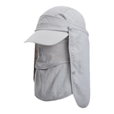 Light Grey fishing hat sun cap with removable mesh mask and neck flap – front view
