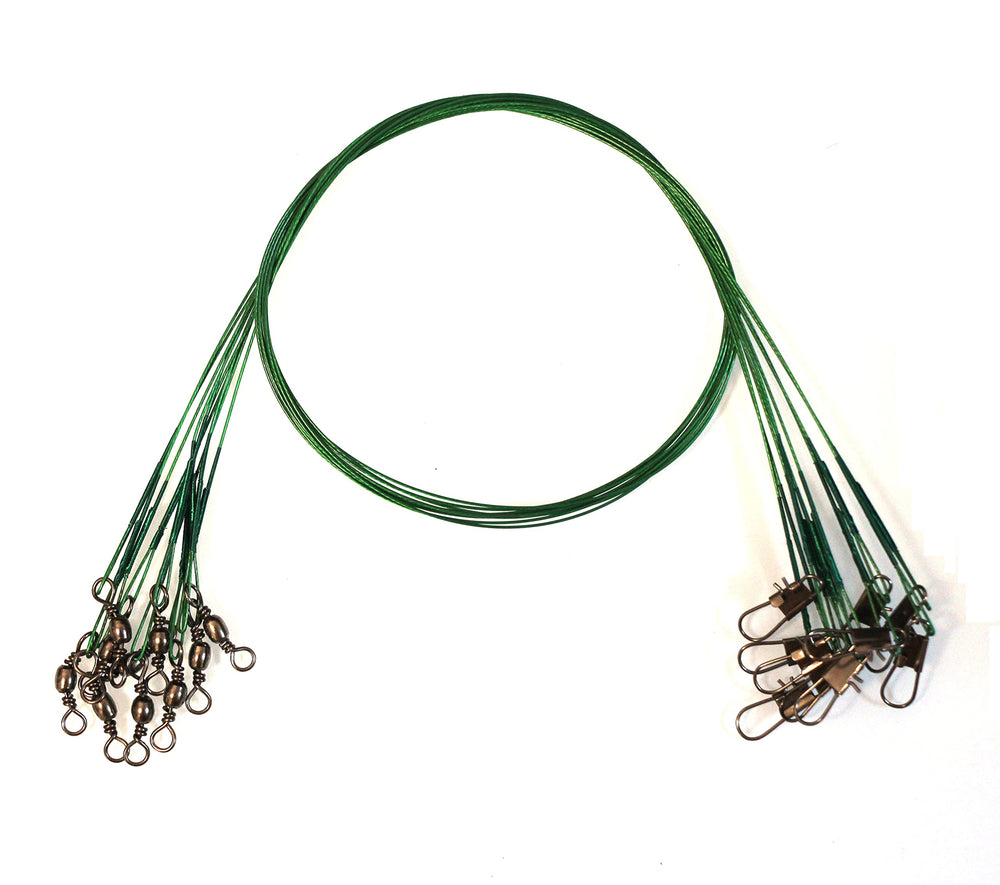 10pcs fishing wire leaders with swivels and snaps in black color