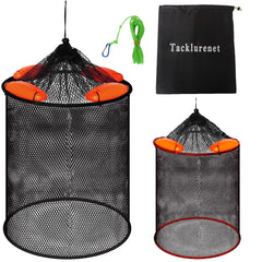 Kayak fishing with foldable floating fish basket - two sizes