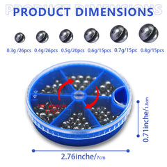 Display of weight sizes from 0.3g to 0.8g
