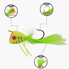 Durable popper heads, feathers, PC material and stainless steel hooks