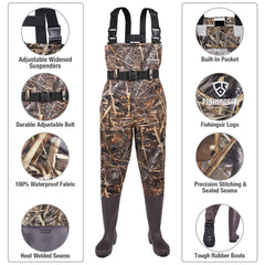 FISHINGSIR waterproof nylon PVC upper keeps boots dry in wet conditions.
