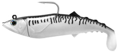 FishLab Mack Attack 8-inch soft swimbait in silver/black with seductive paddle-tail action.