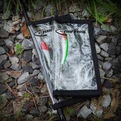 Close-up of clear PVC window showing lure inside