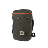 Fishpond River Bank Backpack Duskwood front view shows durable waxed cotton for all-weather use