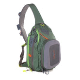 fishpond Summit 2.0 sling pack front view shows quick-access organization on the water.