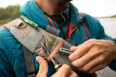 Interior compartments of Fishpond Summit 2.0 Sling Pack Granite