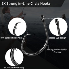 FishTrip circle hooks close-up point highlights sharpness for secure lip hookups