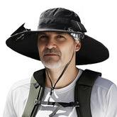 FishTrip solar-powered wide brim hat in black, front view