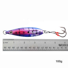 Fish WOW! Phantom Squid flat-fall jig blue purple side view highlighting design and flash