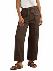 Fisoew women's cargo pants with drawstring waist, adjustable fit for hiking comfort.