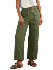 Fisoew women's cargo pants front view in army green ideal for outdoor wear.