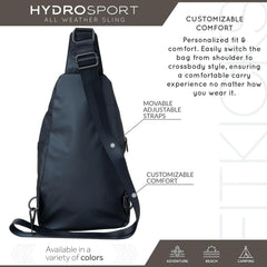 FITKICKS Hydrosport sling bag navy adjustable strap demonstrates customizable comfort