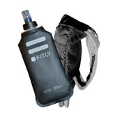 FITLY running handheld water bottle with 12 oz soft flask for on-the-go hydration.