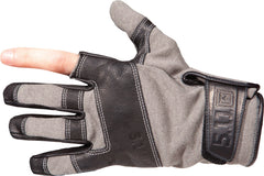 Close-up of 5.11 TAC TF Trigger Finger Gloves in Pine showing seamless goatskin palm for precise grip