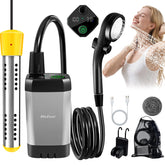 FizZeal portable shower heater setup shows quick warm water for camping trips