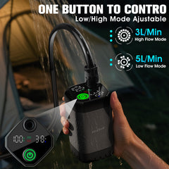 FizZeal portable shower with LED display indicating temperature and flow