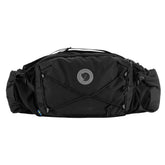 Fjällräven Abisko Hip Pack 6 Black front view shows compact daily carry with organized pockets.