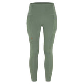 Fjällräven Abisko Tights in Patina Green front view for hiking comfort