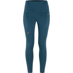 Fjällräven Abisko Tights in indigo blue, back view, suited for durable trail walking.