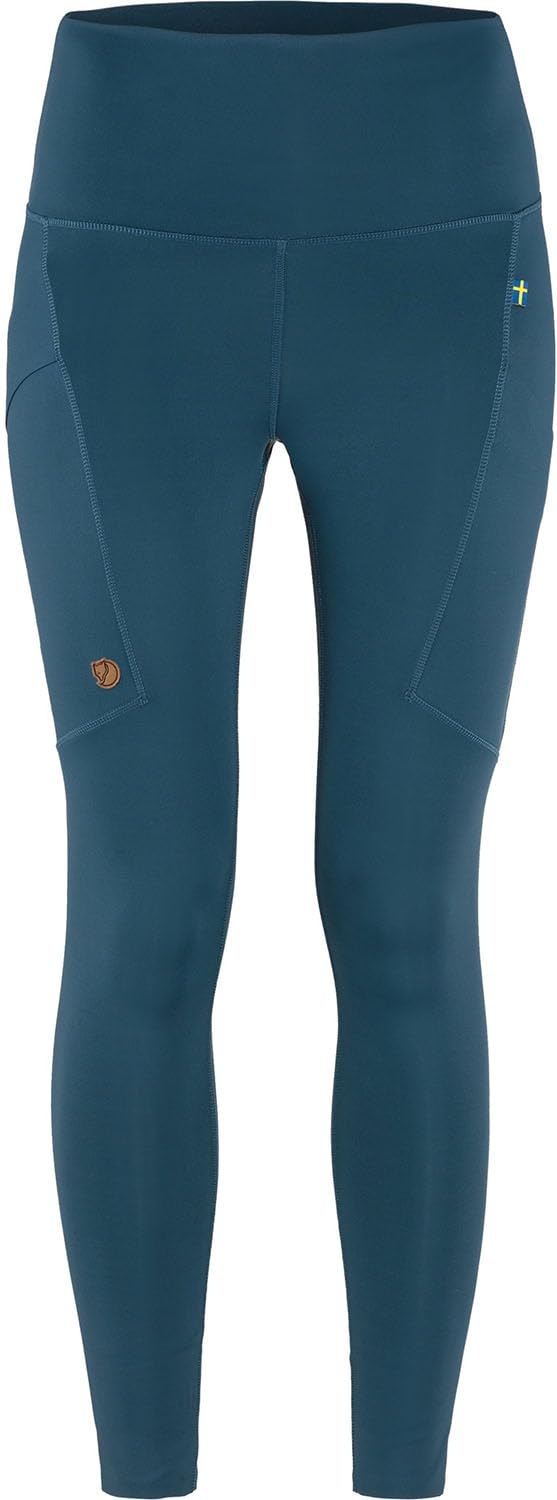 Fjällräven Abisko Tights for women in indigo blue, front view, ideal for hiking on trails.