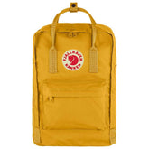 Fjällräven Kanken Laptop 15 back view shows durable ochre backpack for daily commuting