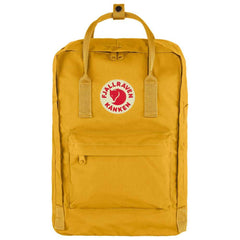 Fjällräven Kanken Laptop 15 back view shows durable ochre backpack for daily commuting
