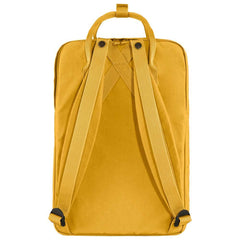 Fjällräven Kanken Laptop 15 top logo view emphasizes reflective branding for night visibility