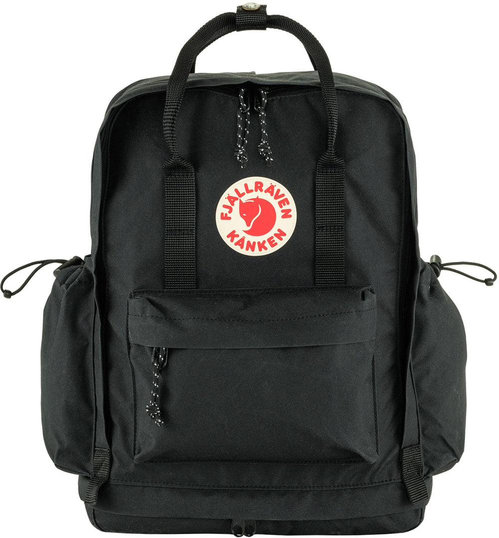 Fjällräven Kånken Outlong Black front view showing spacious main compartment for daily commuting.