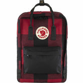 Fjällräven Kånken Re-Wool laptop backpack front view in red/black.