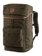 Fjallraven Singi Stubben backpack front view in dark olive, rugged daily use