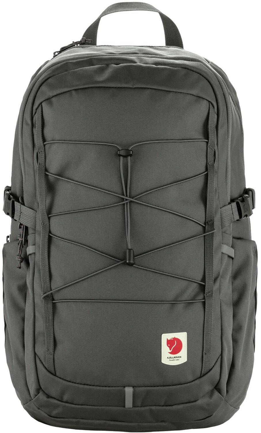 Fjällräven Skule 28 backpack front view in basalt with padded 15-inch laptop sleeve for daily use.