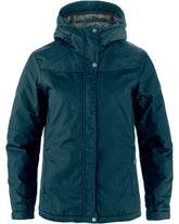 Fjällräven Stina padded jacket hood shows adjustable warmth for cold weather