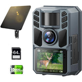 FKPCAM trail camera front view showing 4K 64MP clarity for wildlife moments