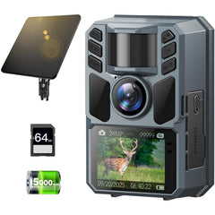 FKPCAM trail camera front view showing 4K 64MP clarity for wildlife moments