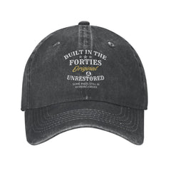 FLALORI Built in The Forties hat front view in black for casual everyday wear.