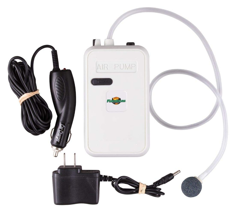 Flambeau Deluxe 6082FA aerator keeps bait buckets oxygenated for longer freshness.