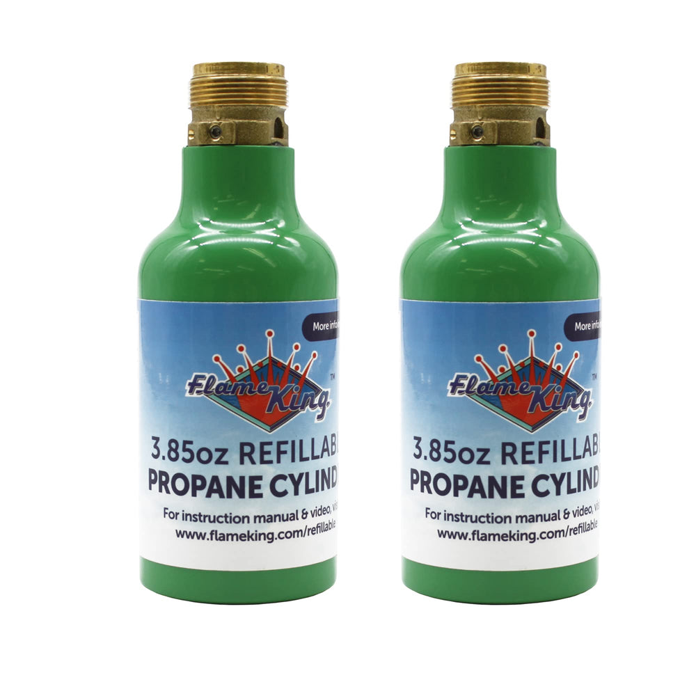 Flame King 1/4-lb empty propane tank—refillable for camping and torches.