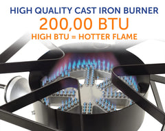 Flame King gas regulating knob enables precise flame control.